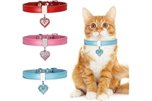 SIWWBW Cat Collars Leather Cat Collars for Girl Boy Male Cats,Adjustable Buckle Kitten Collar for Pet Supplies,Stuff,Accessories (M)