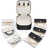 Popvibe Travel Jewelry Box Organizer Small Jewelry Case with 6 Jewelry Bags Mini Pouch, Portable Traveling Jewelry Case for Women, Black Leather Compact Jewelry Travel Necklace Case Holder