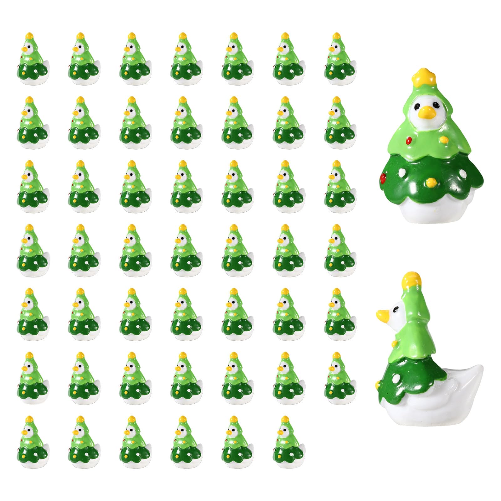 Sinbana 50pcs Mini Resin Christmas Goose, Cute Tiny Animal Small Figurines Miniature Goose Dollhouse Fairy Garden Party DIY Crafts Decoration Accessories (Christmas Tree Style)