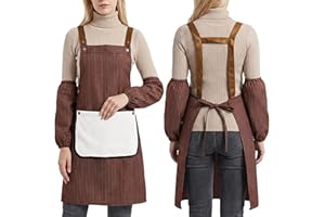 Ausing Kitchen Apron with Towel H Back Apron with Pockets Waterproof Adjustable Strap Aprons for Cooking Flower Art