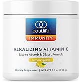 Equilife Alkalizing Vitamin C, 2500 mg per Serving, Immunity Support Supplement with Magnesium, Calcium, & Potassium, Easy Absorption Powder Formula, Gluten Free, Non GMO, Lemon Splash Flavor, 8.3 Oz