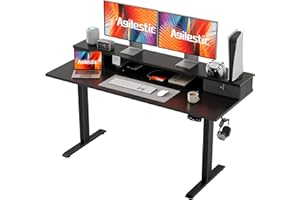 Agilestic 53x 24 Inches Height Adjustable Electric Standing Desk with 2 Drawers, Stand Up Electric Desk Adjustable Height, Sit Stand Computer Gaming Table with Splice Board, Black