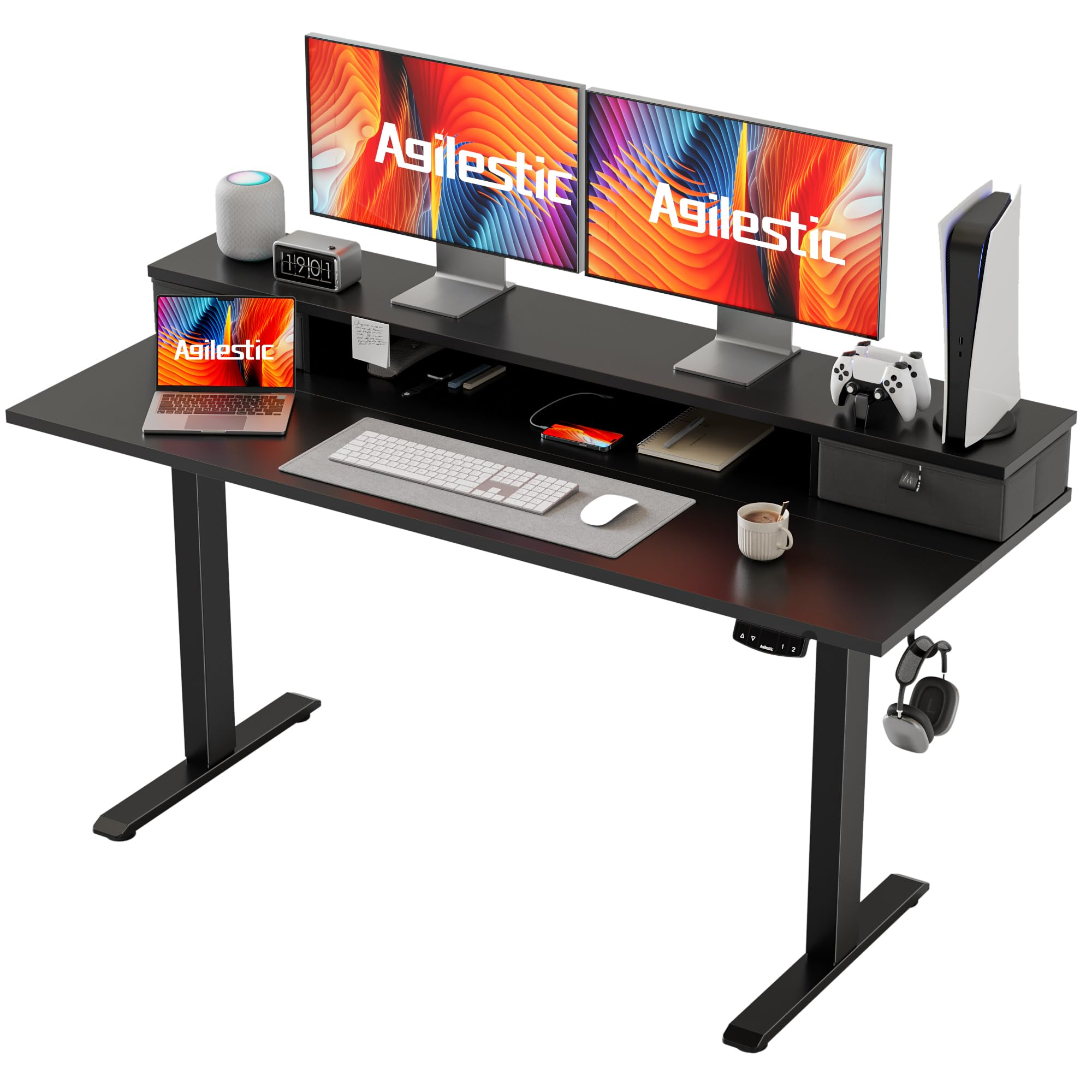 Photo 1 of Agilestic 53x 24 Inches Height Adjustable Electric Standing Desk with 2 Drawers, Stand Up Electric Desk Adjustable Height, Sit Stand Computer Gaming Table with Splice Board, Black