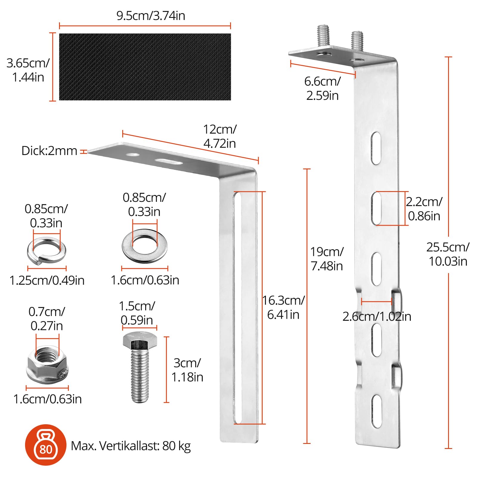 GETLITOOL 4×Solar Balkonkraftwerk Halterung 65-190MM Verstellbare Balkonhalterung für Solarmodule, Edelstahl 304 Balkon Haken Set, Solarpanel Halterung Kein Bohren zur Runde Eckig Balkongelände 6
