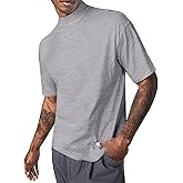 Mens Mock Turtleneck T Shirts Short Sleeve Cotton Basic Undershirt Relaxed Fit Lightweight Solid Pullover Tops