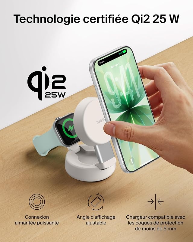 UltraCharge Pro Station De Recharge sans Fil 2-en-1, 25 W - Beige