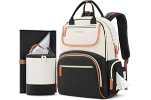 ETRONIK Diaper Bag Backpack, Baby Backpack with Separate Insulated Bag and Changing Pad, Waterproof Mommy Backpacks for Girl Boy with Stroller Straps, Stylish Travel Essentials Bag for Mom Dad-32L