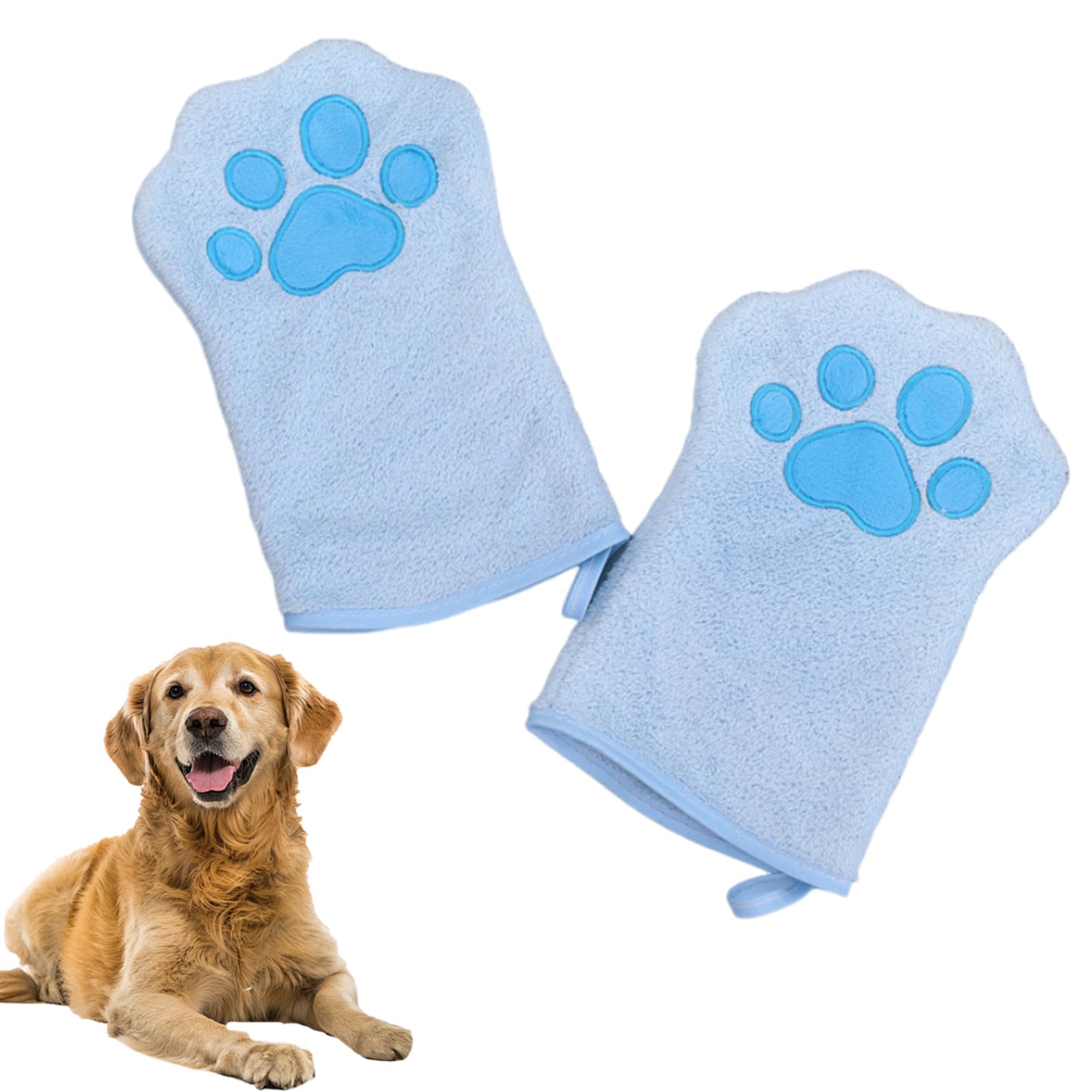 CavspkArt 2 Pcs Dog Cleaning Towels Glove for Dogs and Cats, Soft Microfibre Pet Towel Mitts Coral Fleece, Water-Absorbent Pet Drying Mitts, Cute Cat Paw Gloves Towel (Blue)