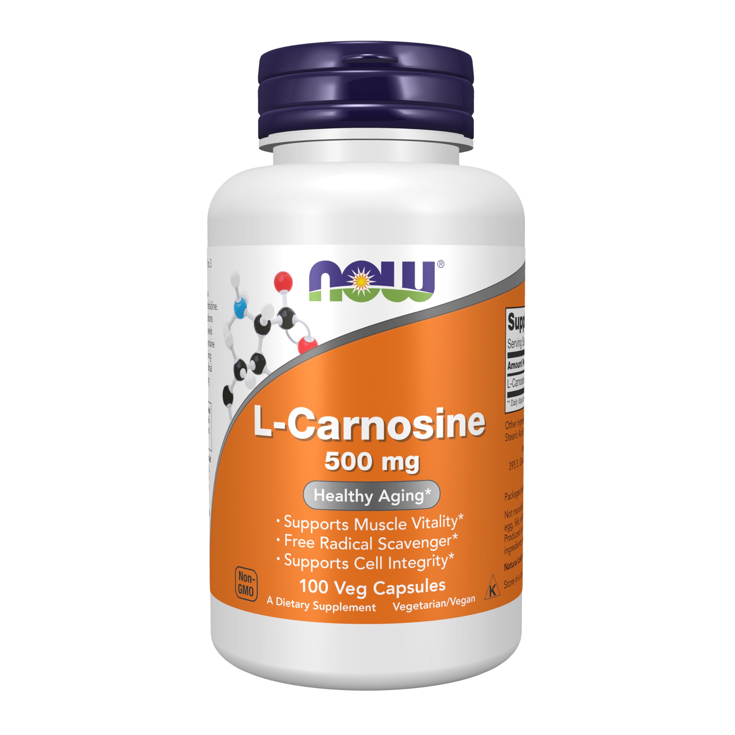 NOW Foods Supplements, L-Carnosine (Beta-Alanyl-L-Histidine) 500 mg, Healthy Aging, 100 Veg Capsules