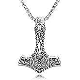 PROESS Thors Hammer Necklace Sterling Silver Celtic Knot Wolf/Lion/Raven Necklace Viking Mjolnir Pendant Jewelry for Men
