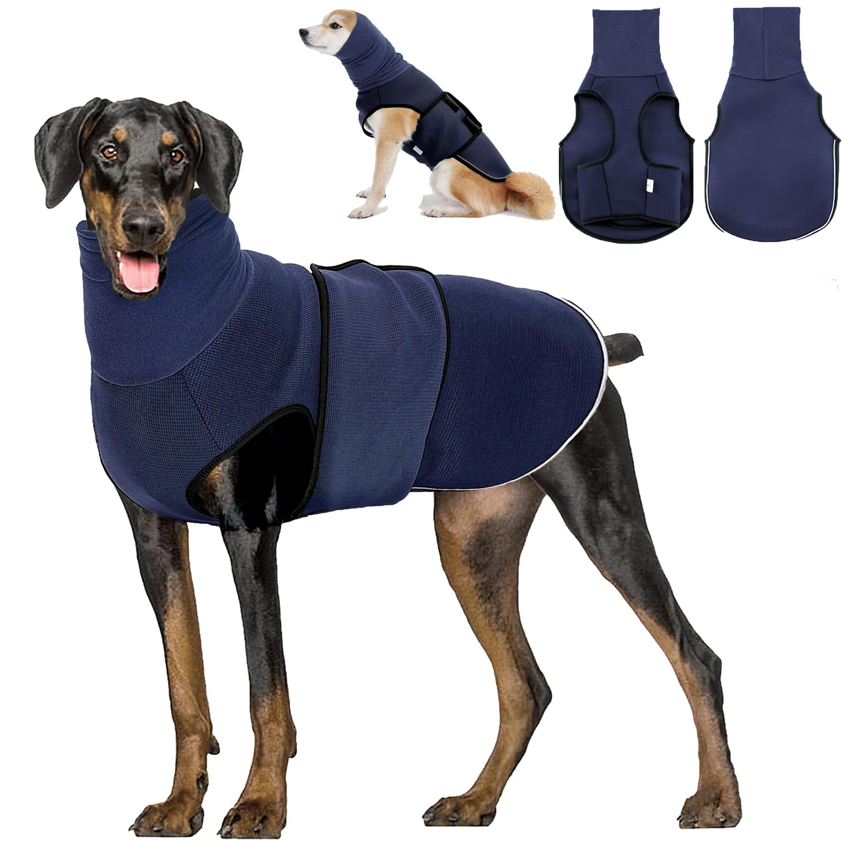 Dotoner 2-in-1 Calming Dog Anxiety Jacket with Soft Ear Muffs Hood and Reflective Strips for Noise and Stress Relief