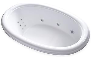 Carver Tubs - SOD6941 - Modern Fiberglass Whirlpool Water Massage Bathtub, w/Heated 12 Jets - Classic White Oval Acrylic Tub - End Drain - Deep Relaxing Soak - 69"L x 41"W x 18"H