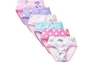 SYNPOS Girls Underwear Toddler Little Girl 100% Cotton Soft Panties Kids Cartoon/Solid Briefs Breathable Boyshorts 6 Packs