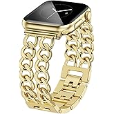 JR.DM Gold Watch Bands for Women Compatible with Apple Watch 38mm 40mm 41mm 42mm (S10/11) Adjustable Metal Band Cowboy Steel Chain Bracelet for iWatch Series1/2/3/4/5/6/7/8/9/10/11 SE 3/2/1 (No Case)