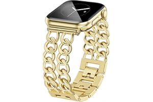 JR.DM Gold Watch Bands for Women Compatible with Apple Watch 38mm 40mm 41mm 42mm (S10/11) Adjustable Metal Band Cowboy Steel Chain Bracelet for iWatch Series1/2/3/4/5/6/7/8/9/10/11 SE 3/2/1 (No Case)