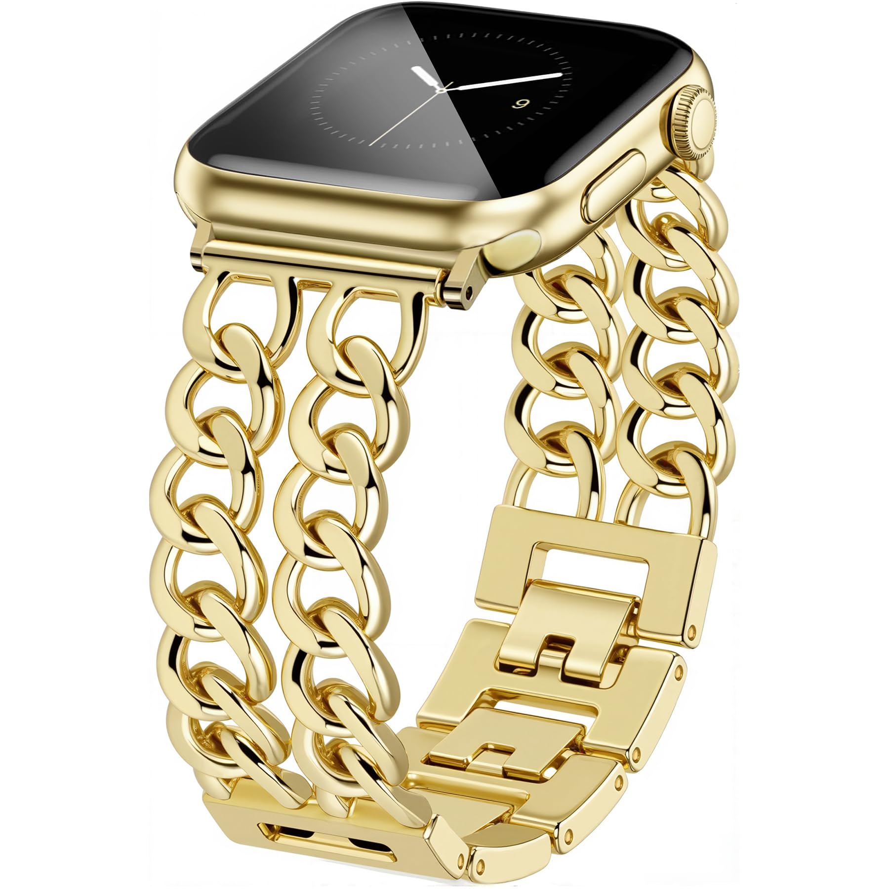 Photo 1 of JR.DM Gold Watch Bands for Women Compatible with Apple Watch Band 38mm 40mm 41mm 42mm (S10) Adjustable Metal Band Cowboy Steel Chain Bracelet for iWatch Series1/2/3/4/5/6/7/8/9/10/SE (No Case)