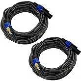 HeyTones Professional 12 Gauge 25 Feet Speakon to Speakon Cables - 12AWG 25ft DJ/PA SpeakON Cords AMP Audio Wires - 2 Pack