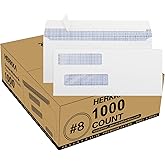 #8 Double Window Security Check Envelopes, No.8 Double Window Bussiness Envelopes Designed for QuickBooks Checks - Computer Printed Checks - 3 5/8 X 8 11/16 (NOT for INVOICES) - 24 LB - 1000 PACK