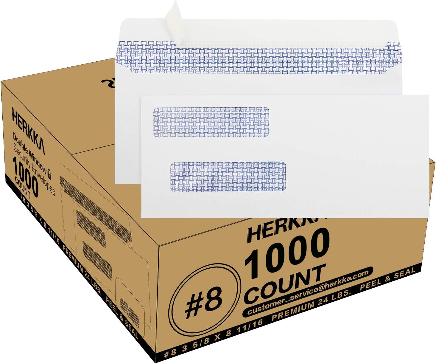 Photo 1 of #8 Double Window Security Check Envelopes, No.8 Double Window Bussiness Envelopes Designed for QuickBooks Checks - Computer Printed Checks - 3 5/8 X 8 11/16 (NOT for INVOICES) - 24 LB - 1000 PACK