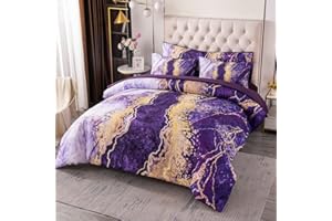 PERFEMET 6 Pcs Bed-in-A-Bag Purple Watercolor Marble Colorful Comforter Set,Ultra Soft and Lightweight Bedding Comforter Sheets Set,Luxurious Bedroom Decoration Durable Quilt Set (Purple,Queen)