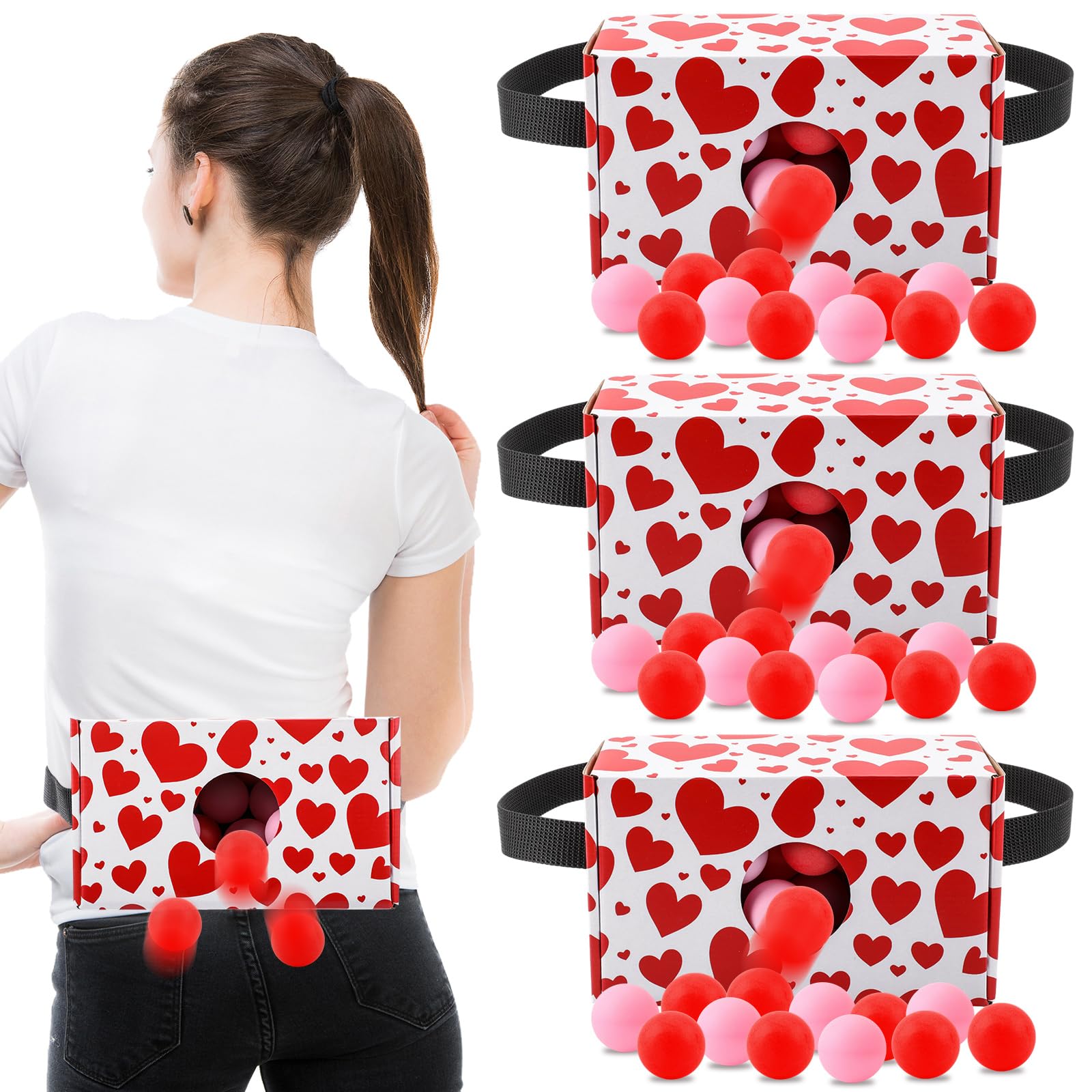 Photo 1 of Shyyween 4 Pack Valentine's Day Party Game, Shaking Swing Balls Set, Waist Strap Shake Box with 80 Balls, Funny Game for Galentine's, Bachelorette, Indoor Outdoor (Red Heart)