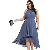 Ever-Pretty Plus Women's Halter Sleeveless Chiffon High-Low Pleated A-Line Summer Plus Size Wedding Guest Dresses