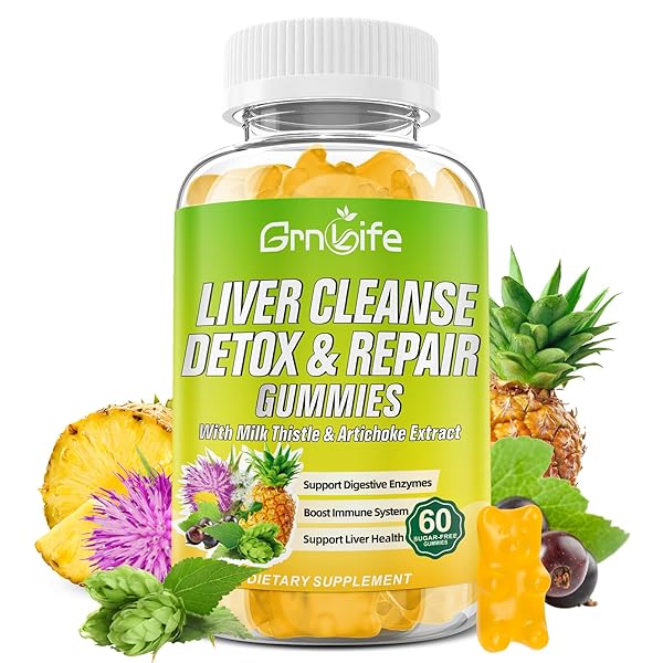 LIVER CLEANSE DETOX & REPAIR GUMMIES WITH MILK THISTLE 3000MG, 24-IN-1 LIVER HEALTH SUPPLEMENT WITH DANDELION, ARTICHOKE, SUGAR FREE LIVER DETOX GUMMIES, PINEAPPLE FLAVOR – 60 COUNT