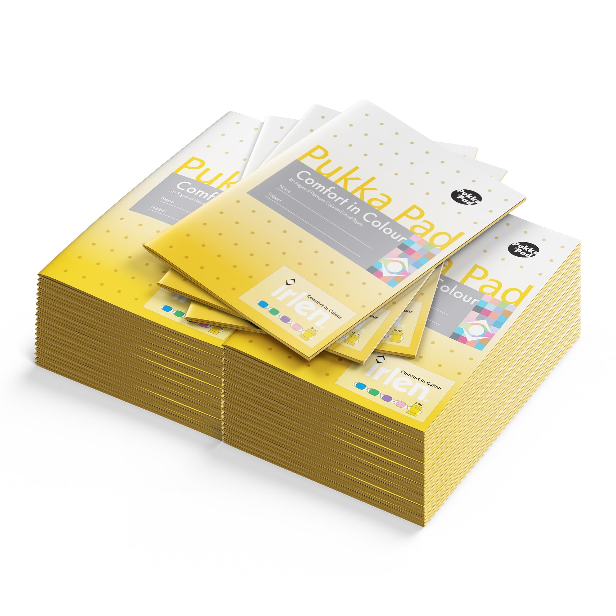 Pukka Pad Irlen A5 Exercise Book – Pack of 40 Staple Bound Notebooks with 80 Pages, 40 Sheets of 80GSM Paper – Designed with Guidance from the Irlen Institute to Help with Visual Processing – Gold