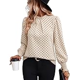 OFEEFAN Womens Blouses Dressy Casual Long Sleeve Shirts Mock Neck Tops | mock neck tops with ruffles,puff long sleeve shirts,