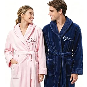 Personalized Embroidered Velour Robe for Couple, Custom Mr & Mrs Spa Robes | Monogram Soft Plush Bathrobes with Name for Men