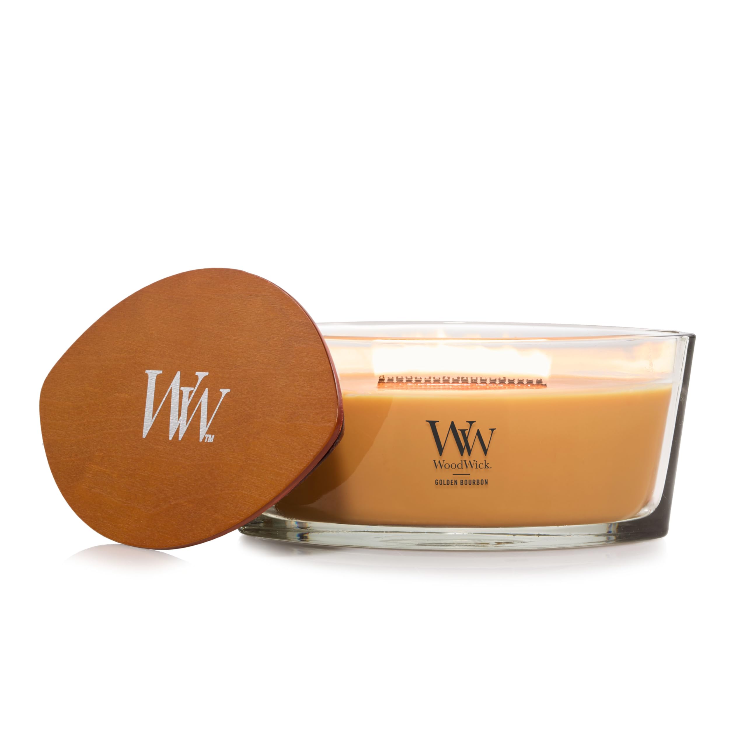 WoodWick Golden Bourbon Holiday Candle Gifts for Women and Men, 16 oz Ellipse Candle with Crackling Wick Image
