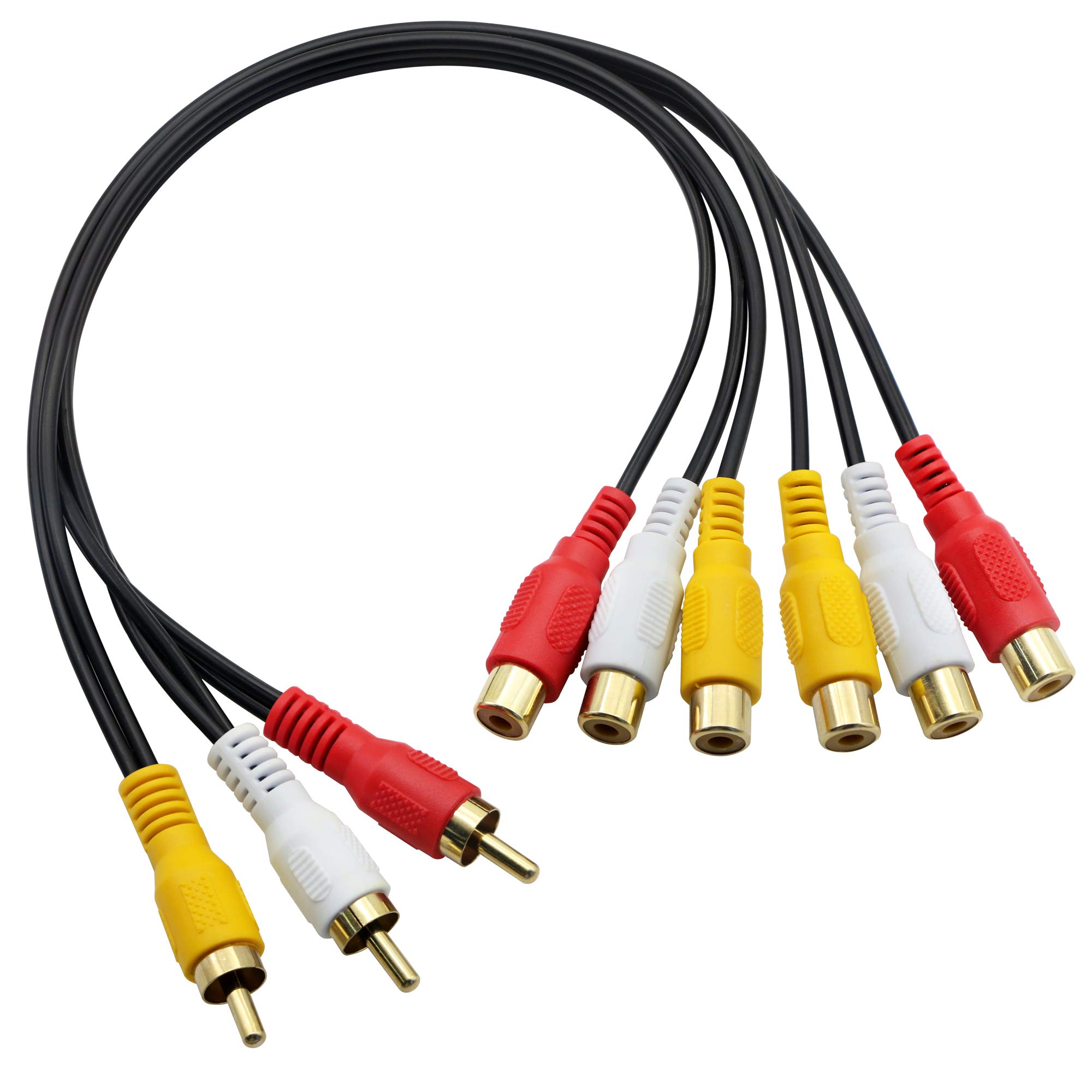 3 RCA Male to 6 RCA Female Audio Video Splitter Cable Composite Extension AV Adapter for TV,DVD,Set-Top Box,Etc.-1FT.