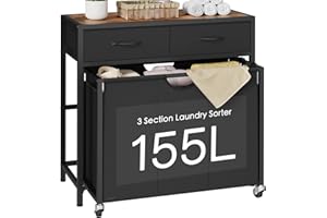 FGNTWP Laundry Sorter, Rolling Laundry Hamper with 3 Section Pull-Out Bags, Laundry Basket Organizer with 2 Drawers, Laundry Hamper with Wheels for Laundry Room Organization, Bathroom, Bedroom