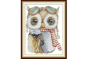 Stitchmelody Stamped Cross Stitch Kits,11CT Printed Pattern Embroidery Set,DIY Needlework Kit, Cute Owl 24cm×33cm