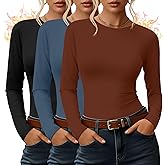 Yearntown 3 Pack Women's Thermal Shirts Fleece Lined Long Sleeve Top Crew Neck Raglan Thermal Winter Base Layer Undershirts