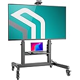 ONKRON Mobile TV Stand 50-100 Inch, up to 265 lbs, max VESA 1000x600, Black | TV rolling cart height adjustable 48.6"-66.2", tilt function, AV &amp; webcam shelves, cable channels; for offices &amp; events