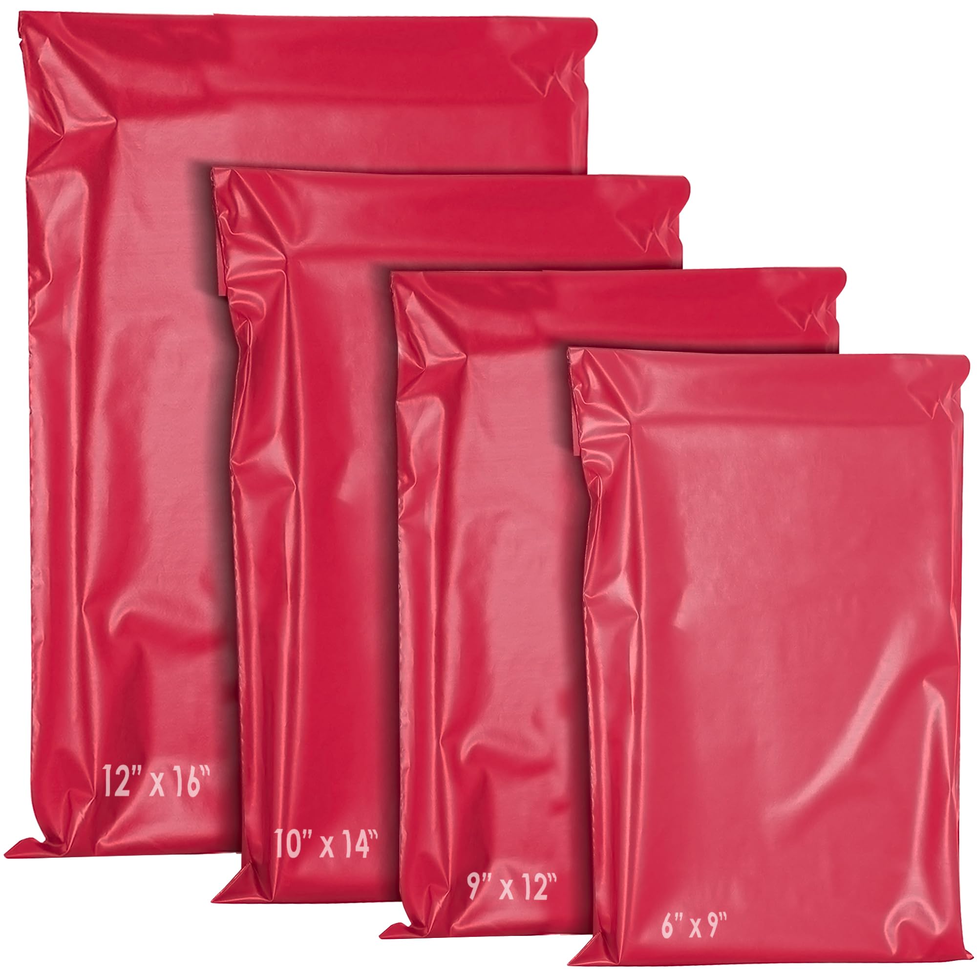 YUNJU 60 Mixed Mailing Postal Self-Seal Closure Plastic Bags - Envelopes for Posting Clothes, Postal, Packaging, Shipping Bags - Tempered Proof, Secure Medium Postage Bags - Mixed Sizes - Red