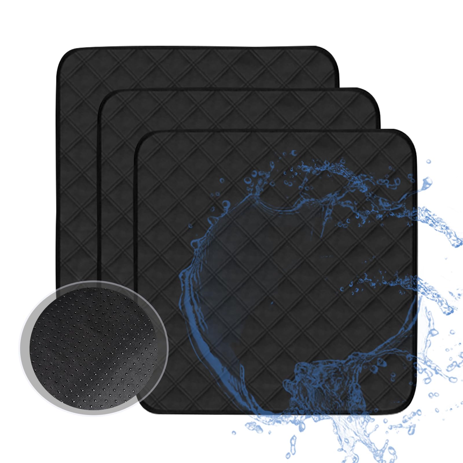 HUNAIGEE Waterproof Chair Pads for Incontinence Washable Seat Protector Pads for Adults Reusable Seat Pads Incontinence Seat Cover for Bed Wheelchair Ultra Soft 4-Layer 21"X22" 3 Pack Black