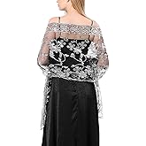 Ladiery Sequin Floral Shawls and Wraps for Evening Dresses,Women sparkly Sheer Mesh Wedding Shawls for Evening Party