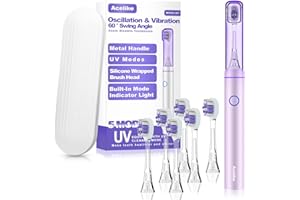 ACELIKE Metal Electric Toothbrush with UV Mode, Vibration and Oscillation Electric Toothbrush for Adults, 6 Brush Heads & Travel Case & Dust Cover, 5 Modes & Built in Timer, One Charge Last 120 Day（Rose）