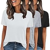 LOOKFACE 3 Pack Womens Basic T Shirts Summer Tops 2026 Short Sleeve Tees Comfy Casual Vacation Clothes