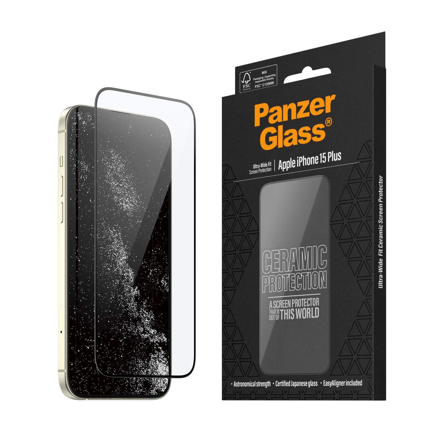 PanzerGlass™ Ceramic Screen Protection for iPhone 15 Plus - 5x Stronger Screen Protection, Ohara glass with Astronomical strength, Easy Installation