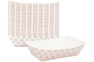 MULMEHË Paper Food Trays for Restaraunts, Catering, and Food Trucks, 1/2 Pound, Red Weave Patterned, Pack of 250