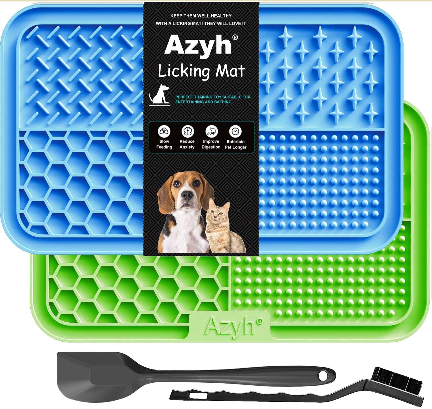 Azyh Lick Mat for Dogs and Cats, 2 Pieces, Slow Feeding, Licking for Large Dogs and Puppies, Anxiety Relief, Dog Toy, Feeding Mat for Butter, Yogurt, Peanuts, 25 * 15cm