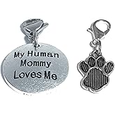 Hidden Hollow Beads Clip On Charm, Bag, Purse, Handbag, Message, Keychain, Zipper Pull, Bracelets, Necklaces, Jewelry (Pet Charm - My Human Mommy Loves Me)