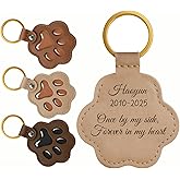 Personalized Pet Memorial Gifts for Dogs, Custom Name Paw Shaped Leather Keychain, Handmade Keepsake Cat and Dog Hair Keyring