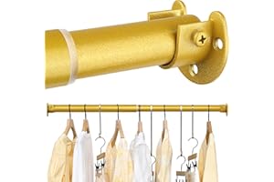 FIRJOY Closet Rods for Hanging Clothes - Heavy Duty, Length Adjustable (#1 Gold, 42.5" - 52")