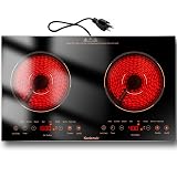 Karienvir 2 Burner Electric Cooktop 110v, 24 Inch Electric Stove Countertop & Built-in, Plug-in Electrics Cooktop, 8 Power Levels & 8 Functions, Touch Control, Safety Lock, Timer, 2000W, Orange