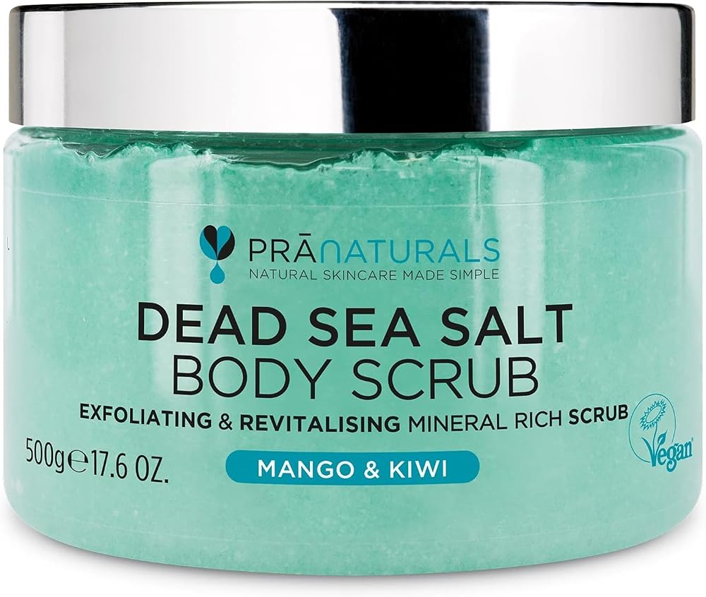 PraNaturals Dead Sea Salt Body Scrub 500G Mango Kiwi – Vegan & Cruelty Free