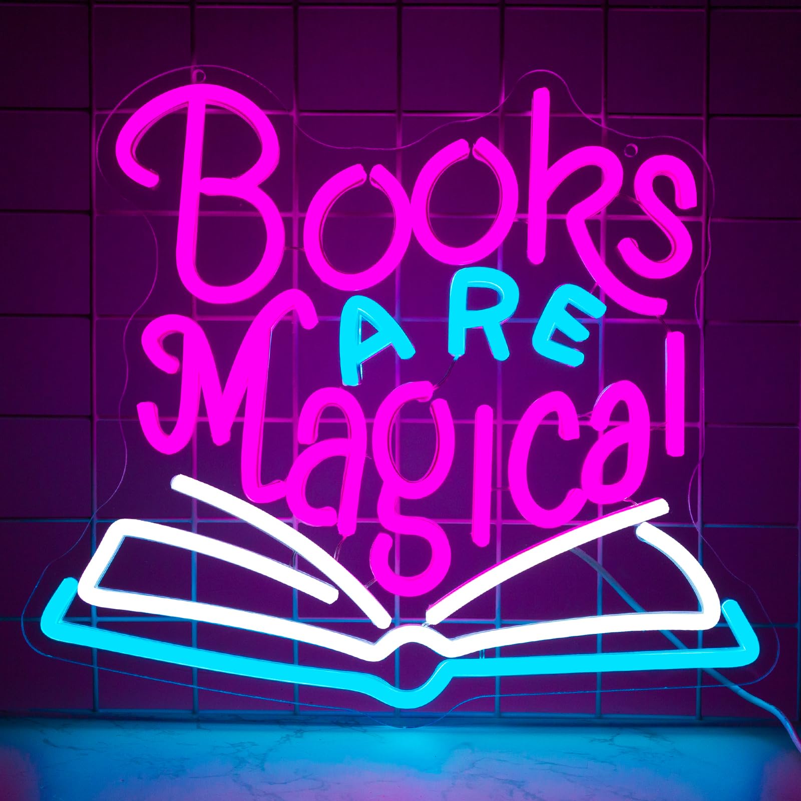 Book Sign Led Sign AUGELRE Books are Magical Neon Sign, Neon Signs for Wall Decor ...